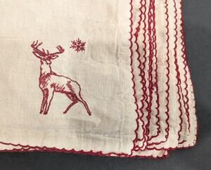 Holiday Cloth Napkins Embroidered Reindeer Snowflake Cotton Linen Blend Set Of 8